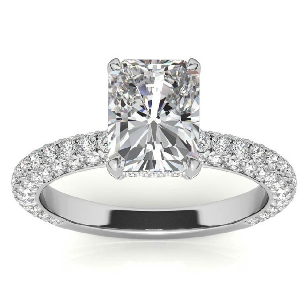 3.5Carat -10x8mm 4-Prong Emerald Pave Moissanite Engagement Ring
